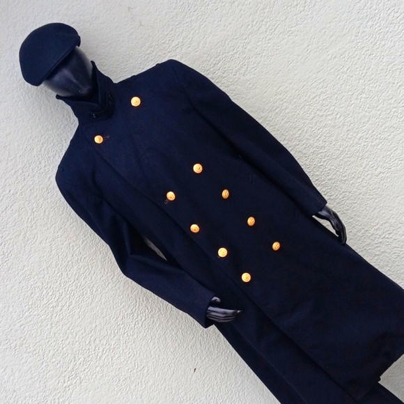 CLOTHING SUPPLY MEN'S VINTAGE BLACK PURE WOOL DOUBLE BREASTED TRENCH - Picture 9 of 17